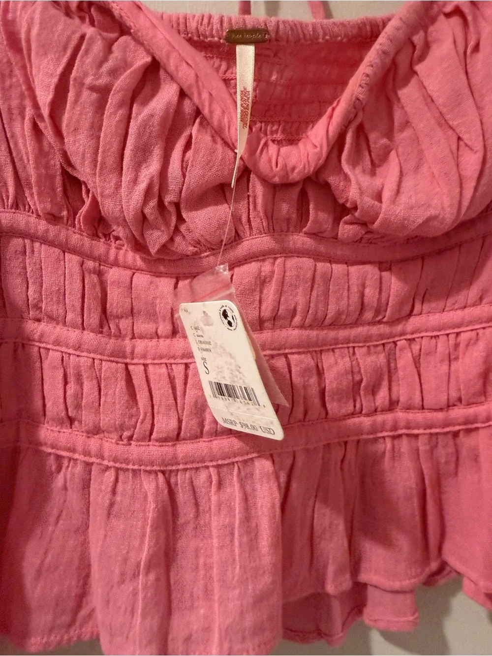 Free People Pink Smocked Peplum Long-Sleeve Top NWT